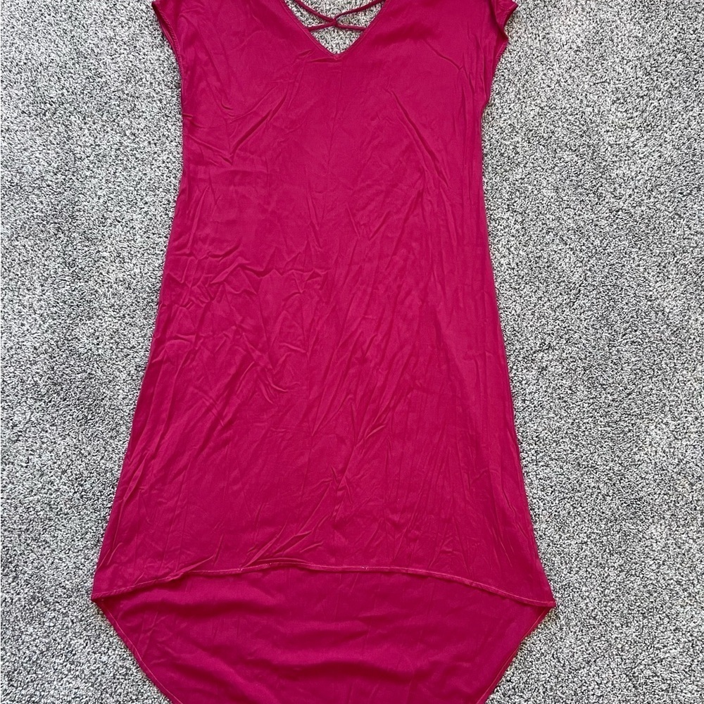 Michael Stars Dress Rayon Cross Back High Low Minimalist Beach Oversized Fit L